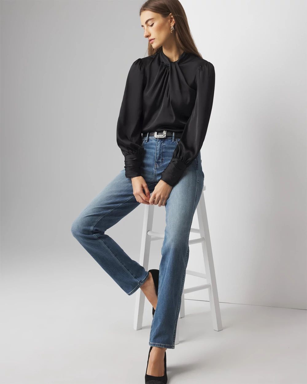 Wide Sleeve Satin Blouse Dark Brown main image 0